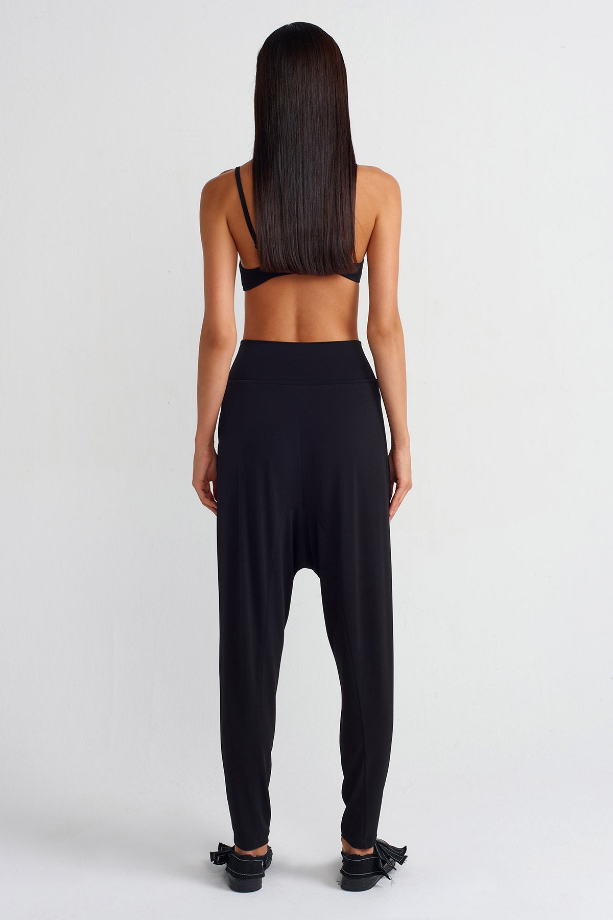 Black High-Waisted Drawstring Harem Pants-Y253013031