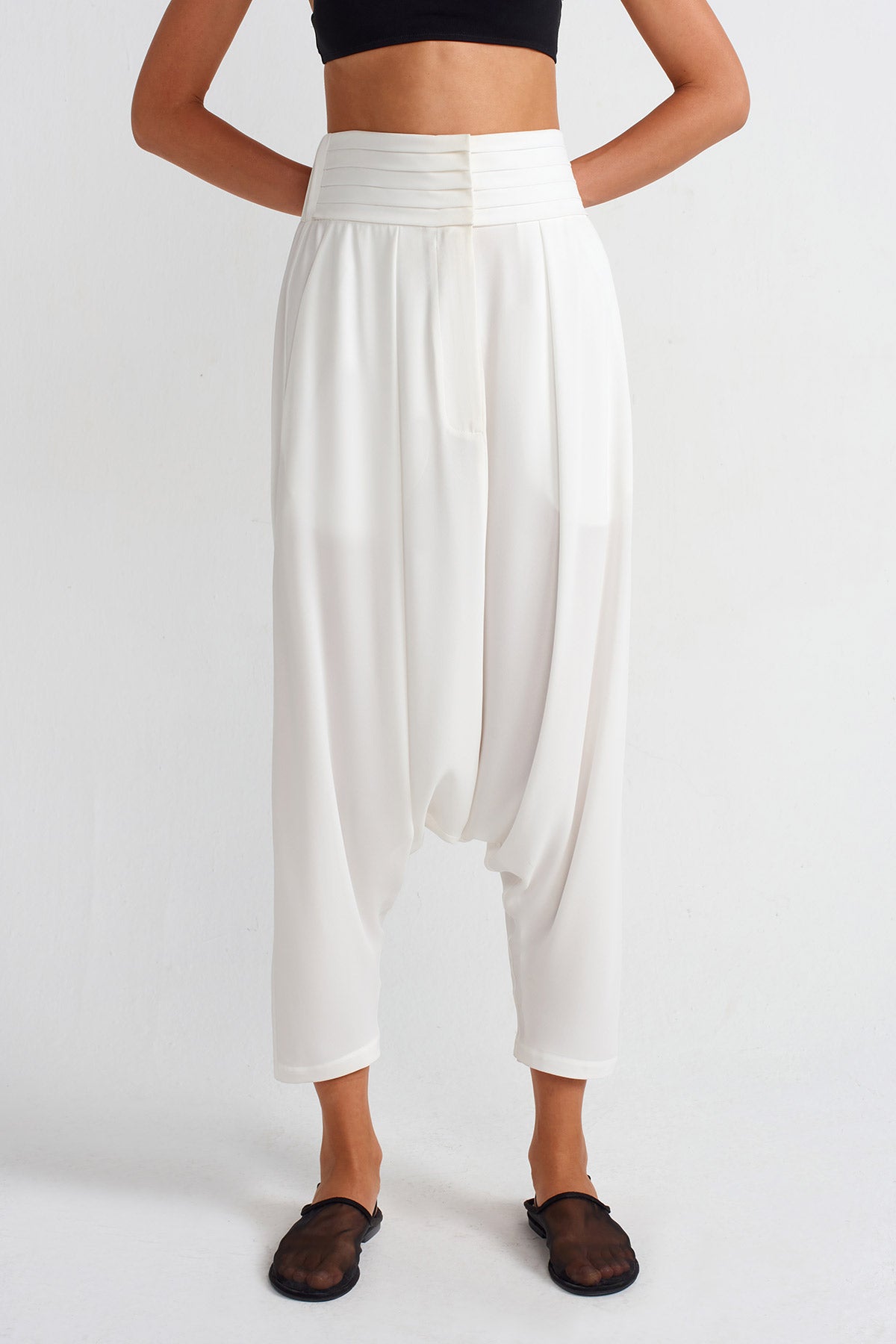 Off White High-Waisted Elegant Chiffon Harem Pants-Y253013032