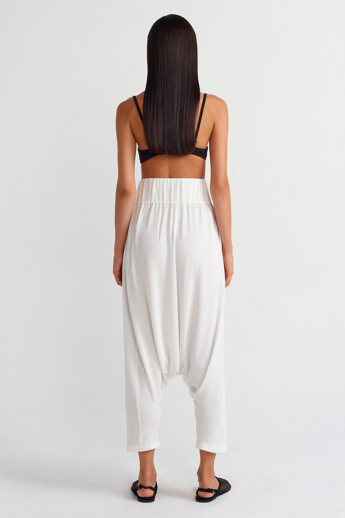 Off White High-Waisted Elegant Chiffon Harem Pants-Y253013032