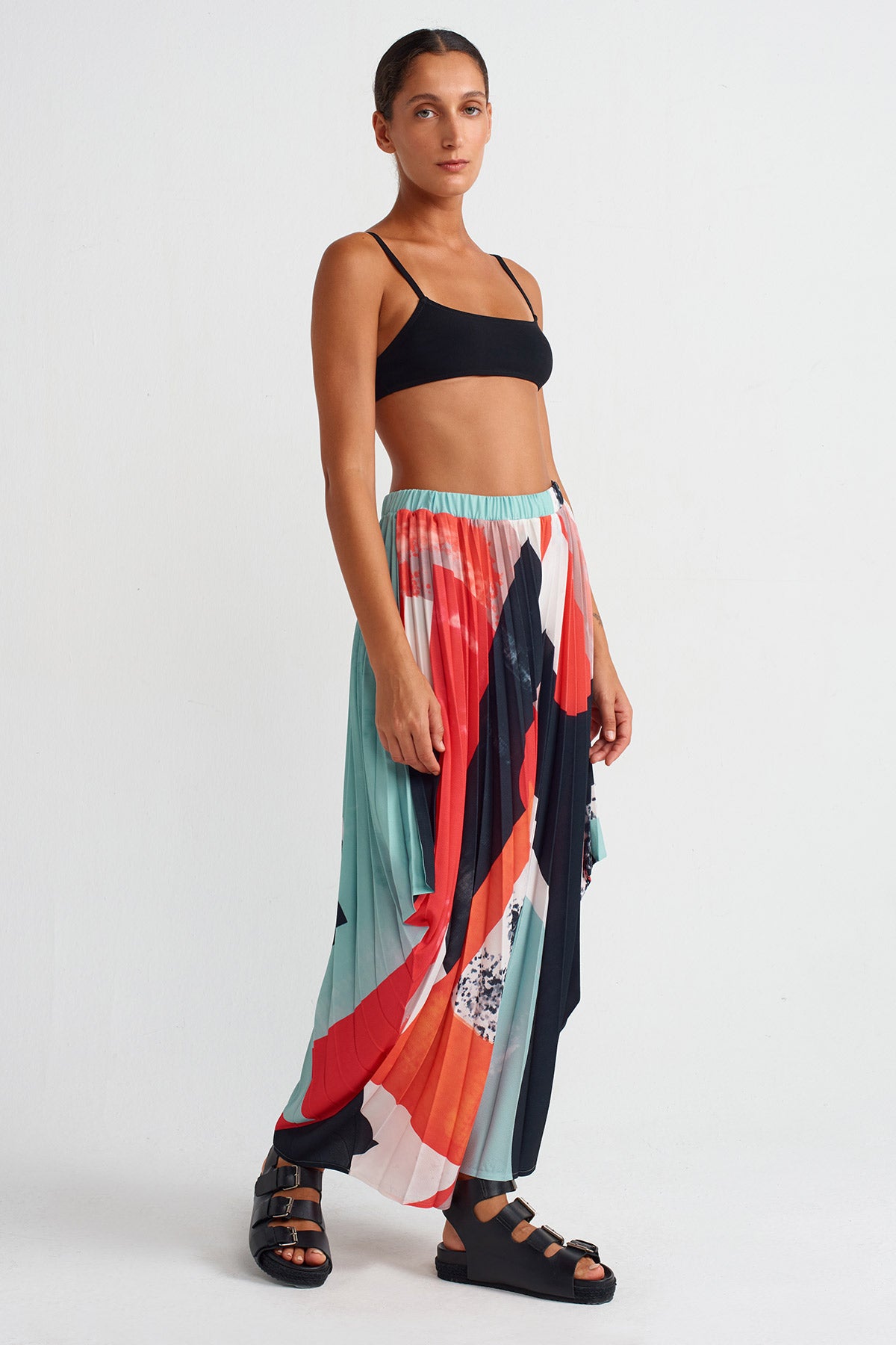 Patterned Pleated Harem Pants-Y253013046