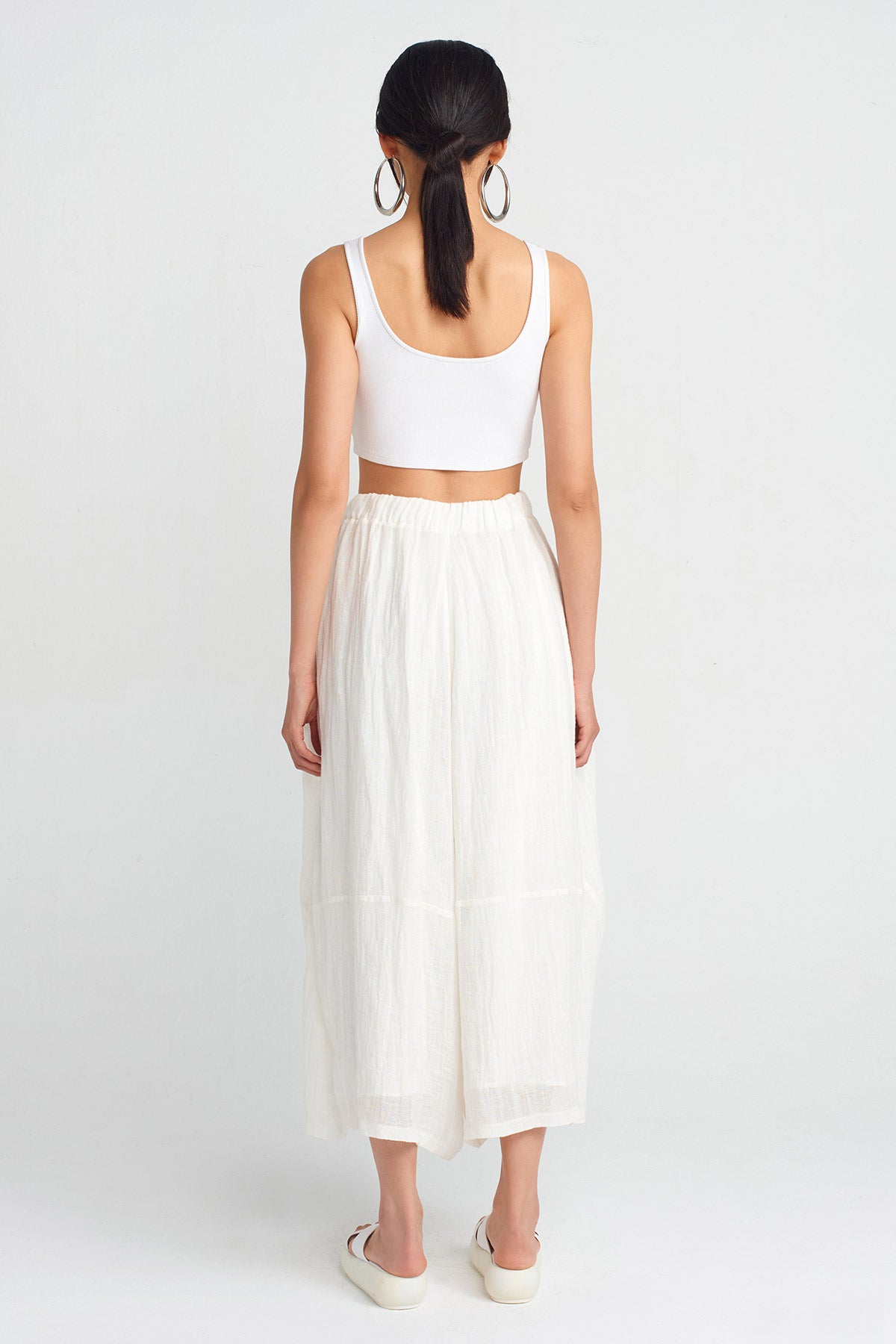 Off White Linen Midi Pants-Y253013055