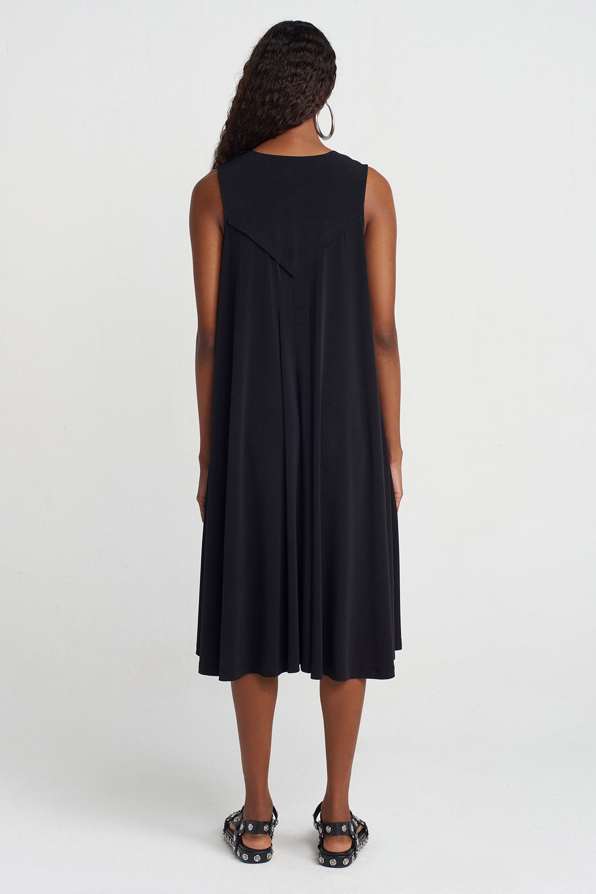 Black Eyelet Jersey Dress-Y254014041