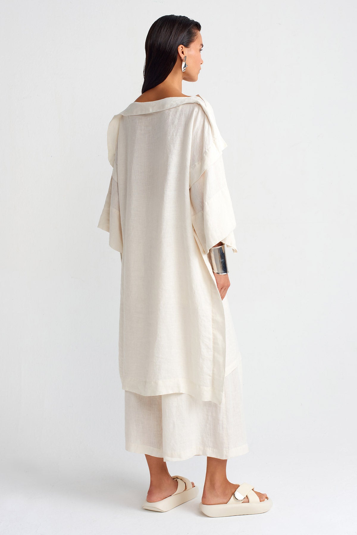 Silver Printed Linen Dress-Y254014063