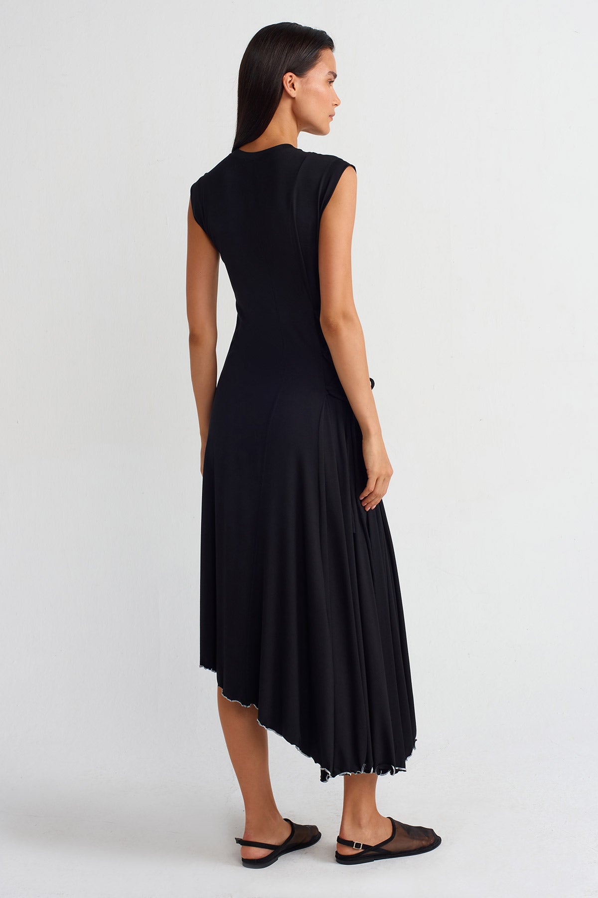 Black Contrast Lettuce Hem Dress-Y254014065