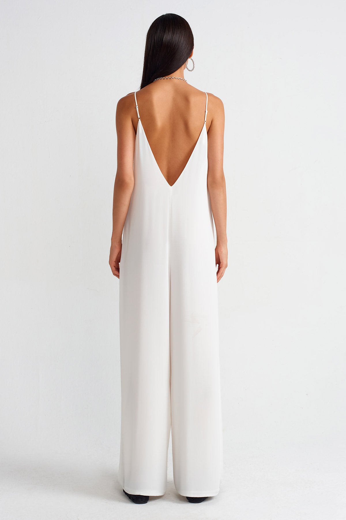 Off White Thin Strapped Elegant Chiffon Jumpsuit-Y254014068