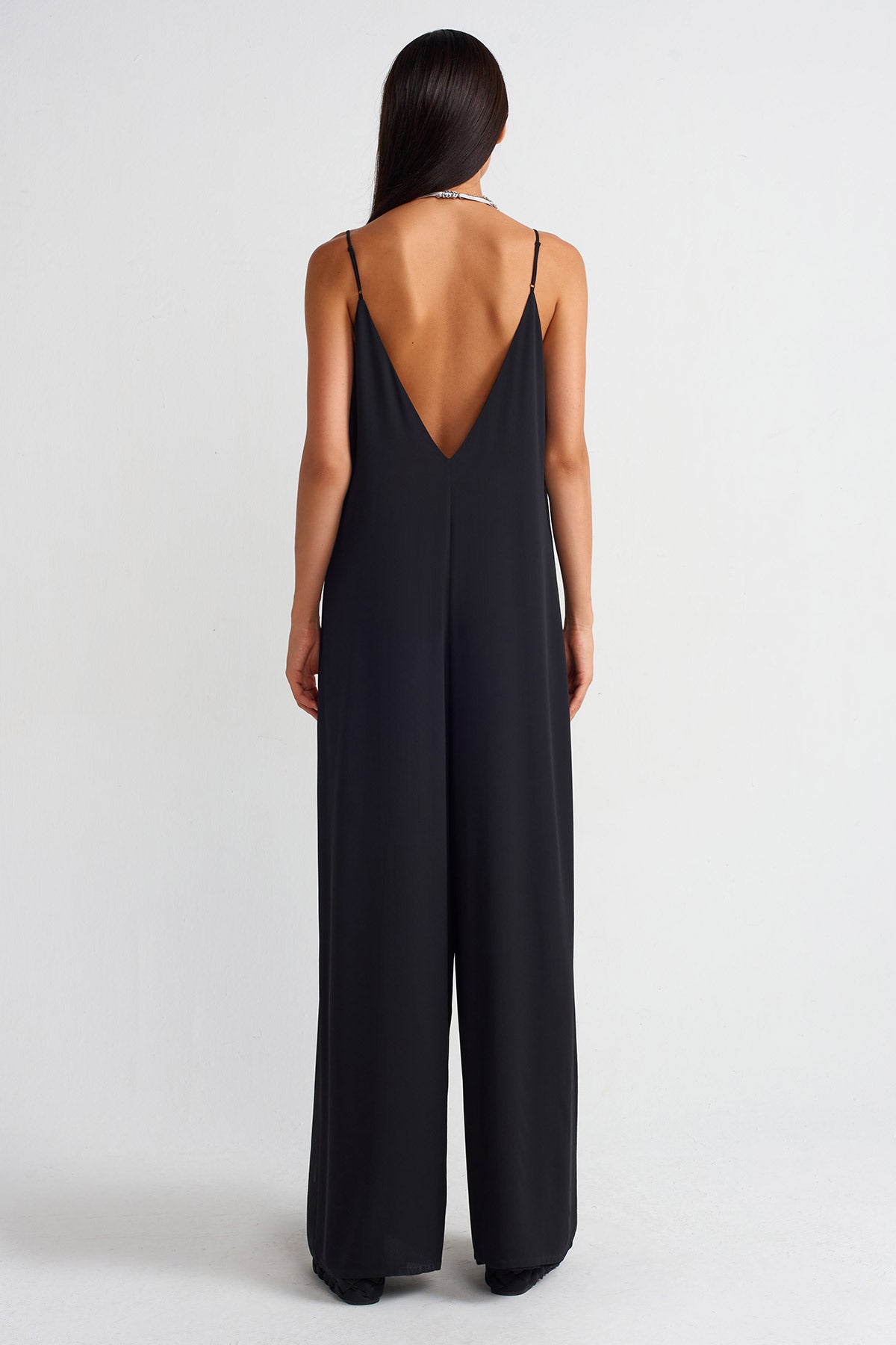 Black Thin Strapped Elegant Chiffon Jumpsuit-Y254014068