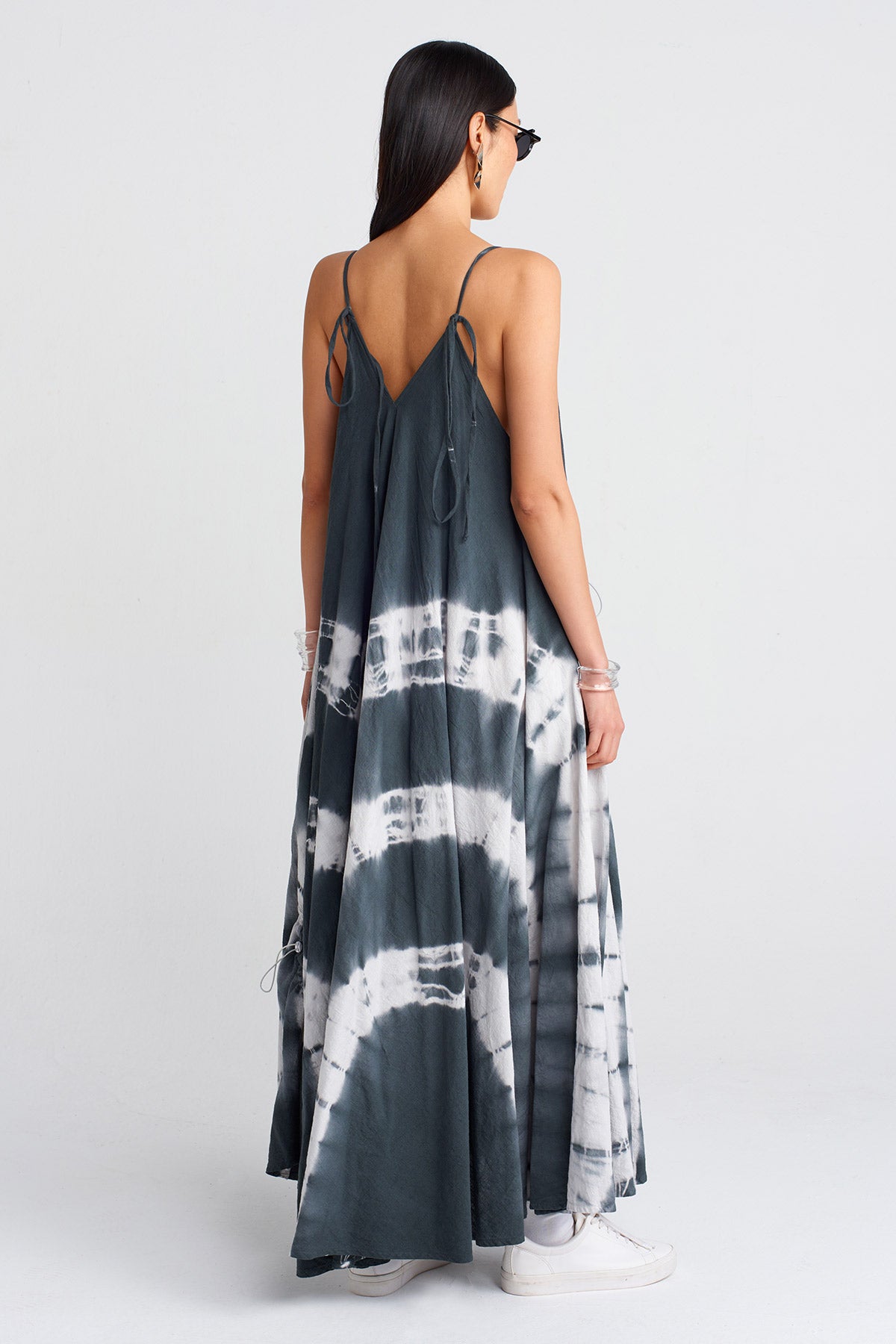 Dark Grey Tie-Dye Effect Spaghetti Strap Maxi Dress-Y254014084