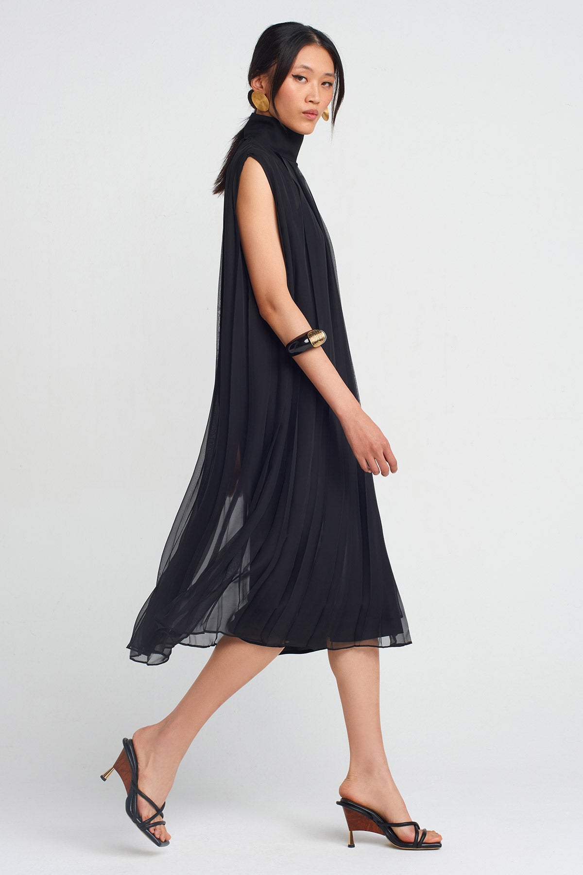 Black Chiffon Sleeveless Elegant Dress-Y254014096