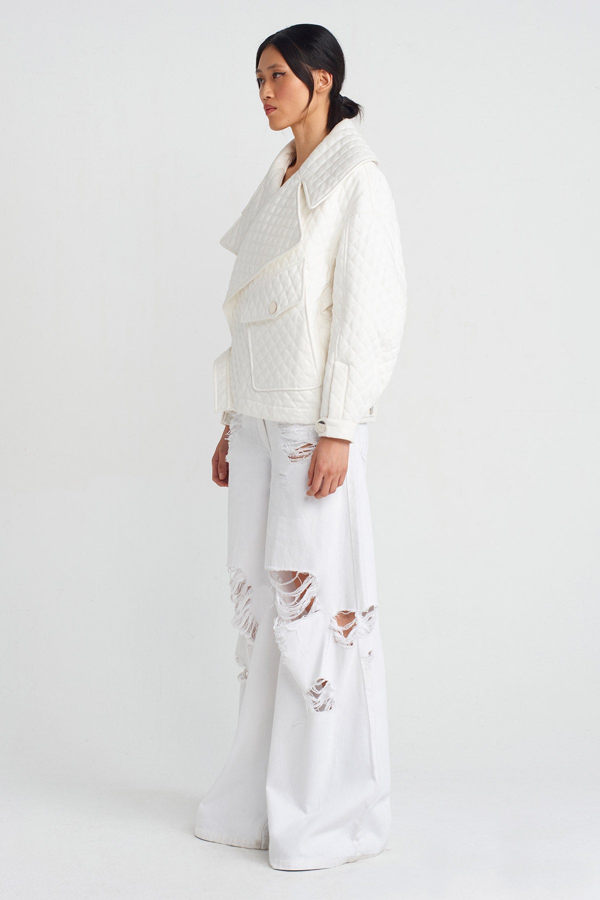 Off White Quilted Oversize Jacket-Y255015001