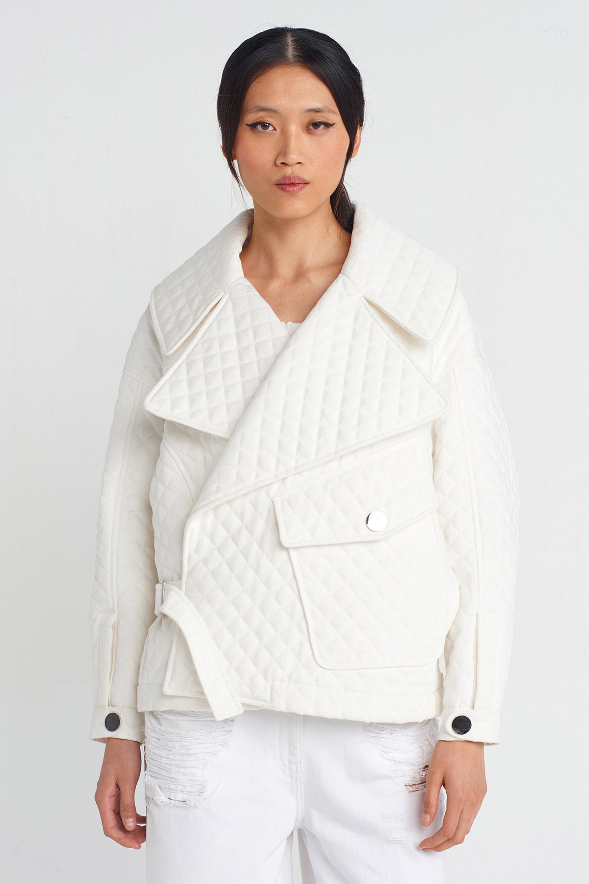 Off White Quilted Oversize Jacket-Y255015001