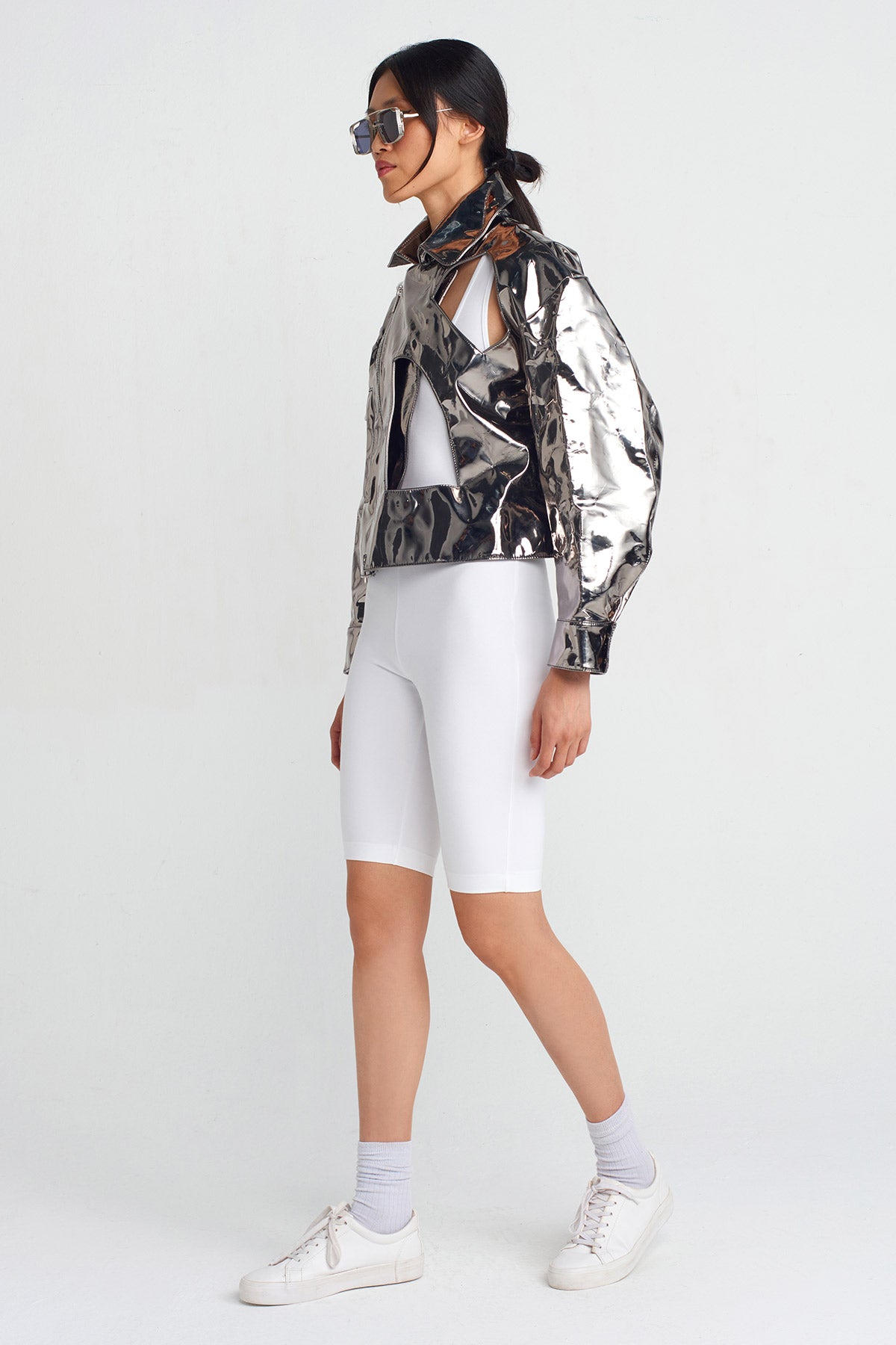 Silver Window Detail Metallic Jacket-Y255015002