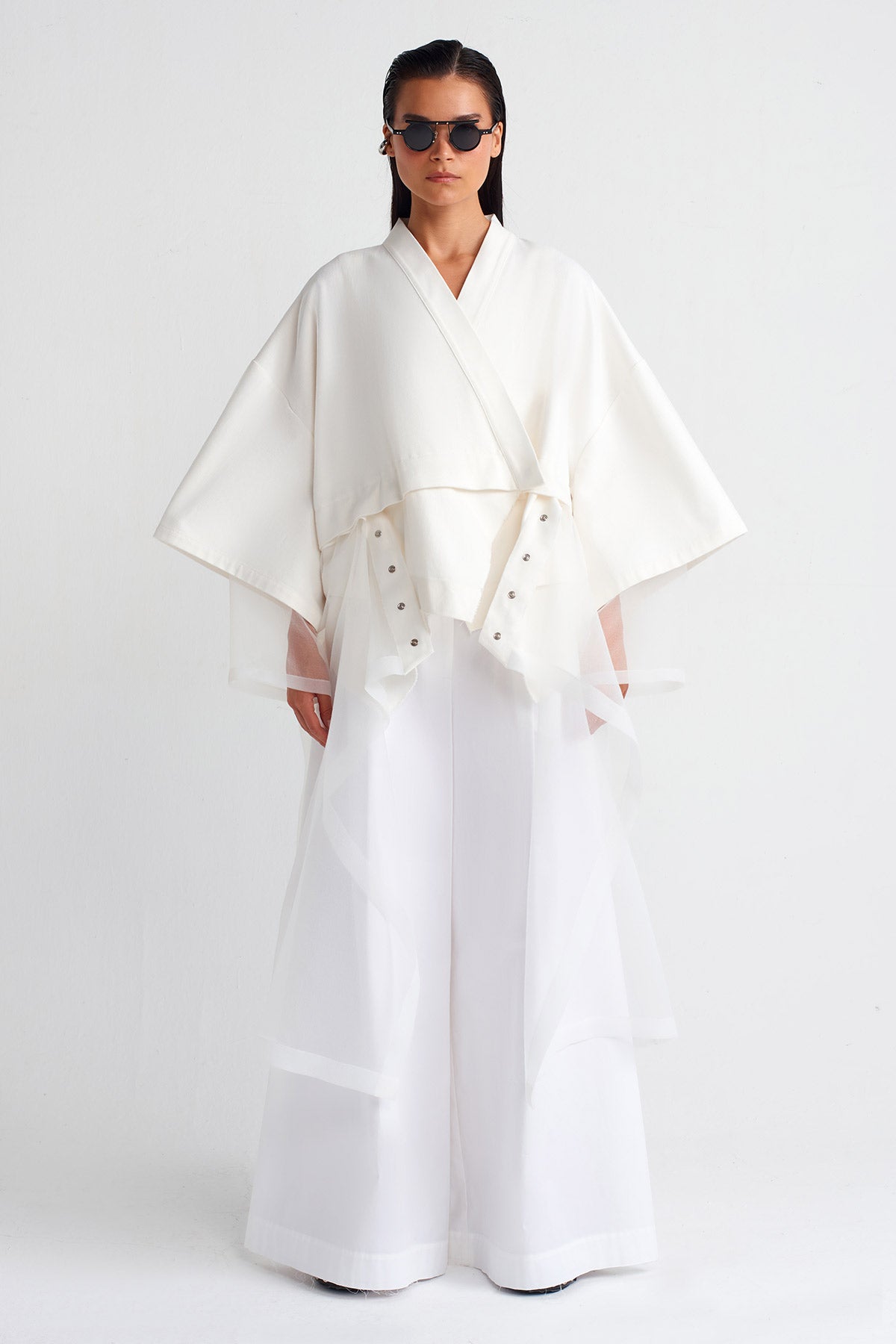 Off White Organza Detailed Kimono-Y255015016