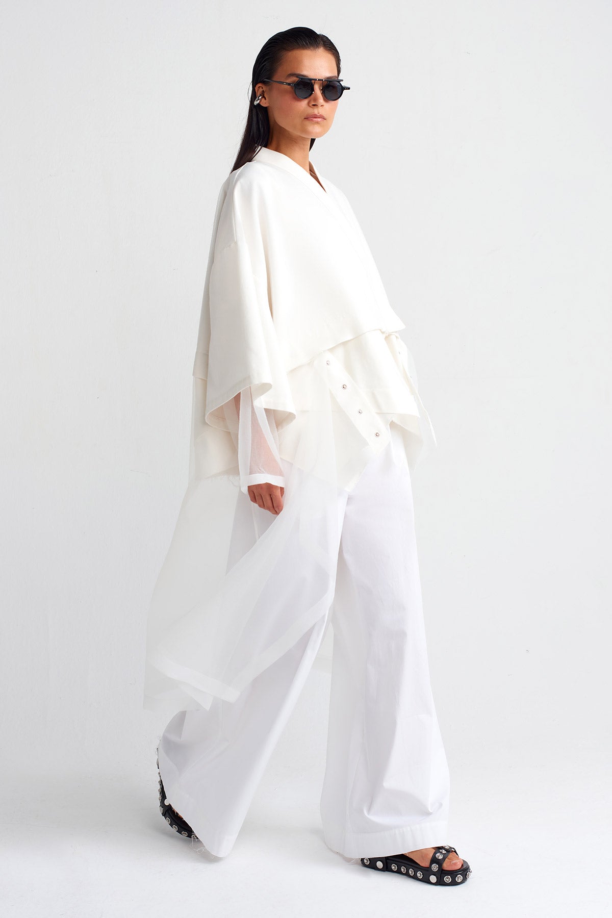 Off White Organza Detailed Kimono-Y255015016