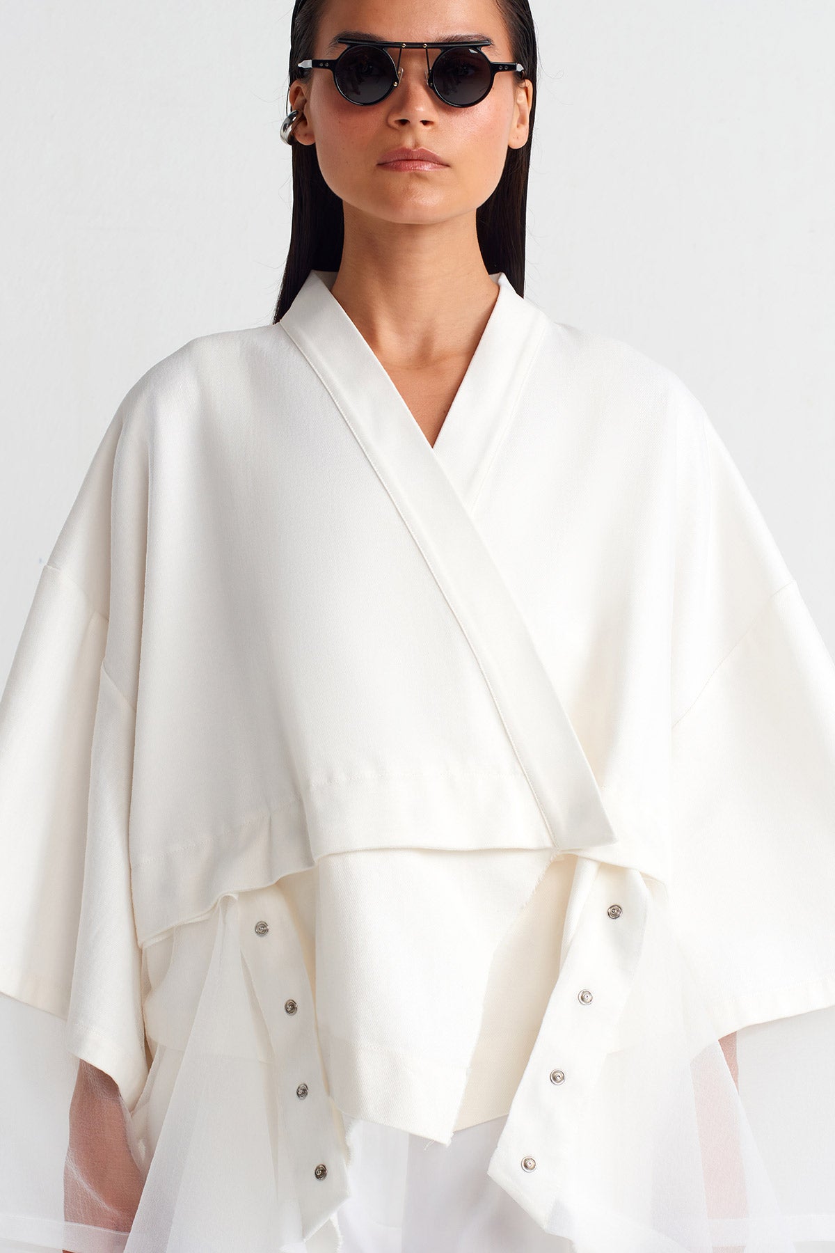 Off White Organza Detailed Kimono-Y255015016