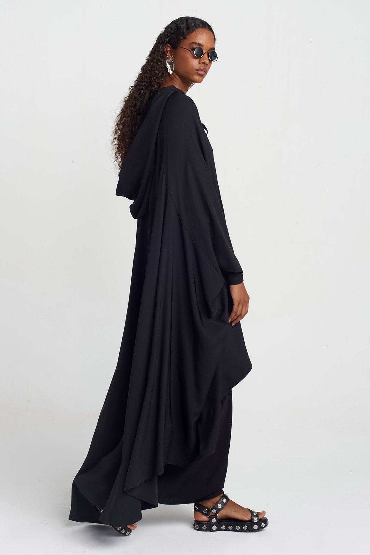 Black Chiffon Cape-Y255015030