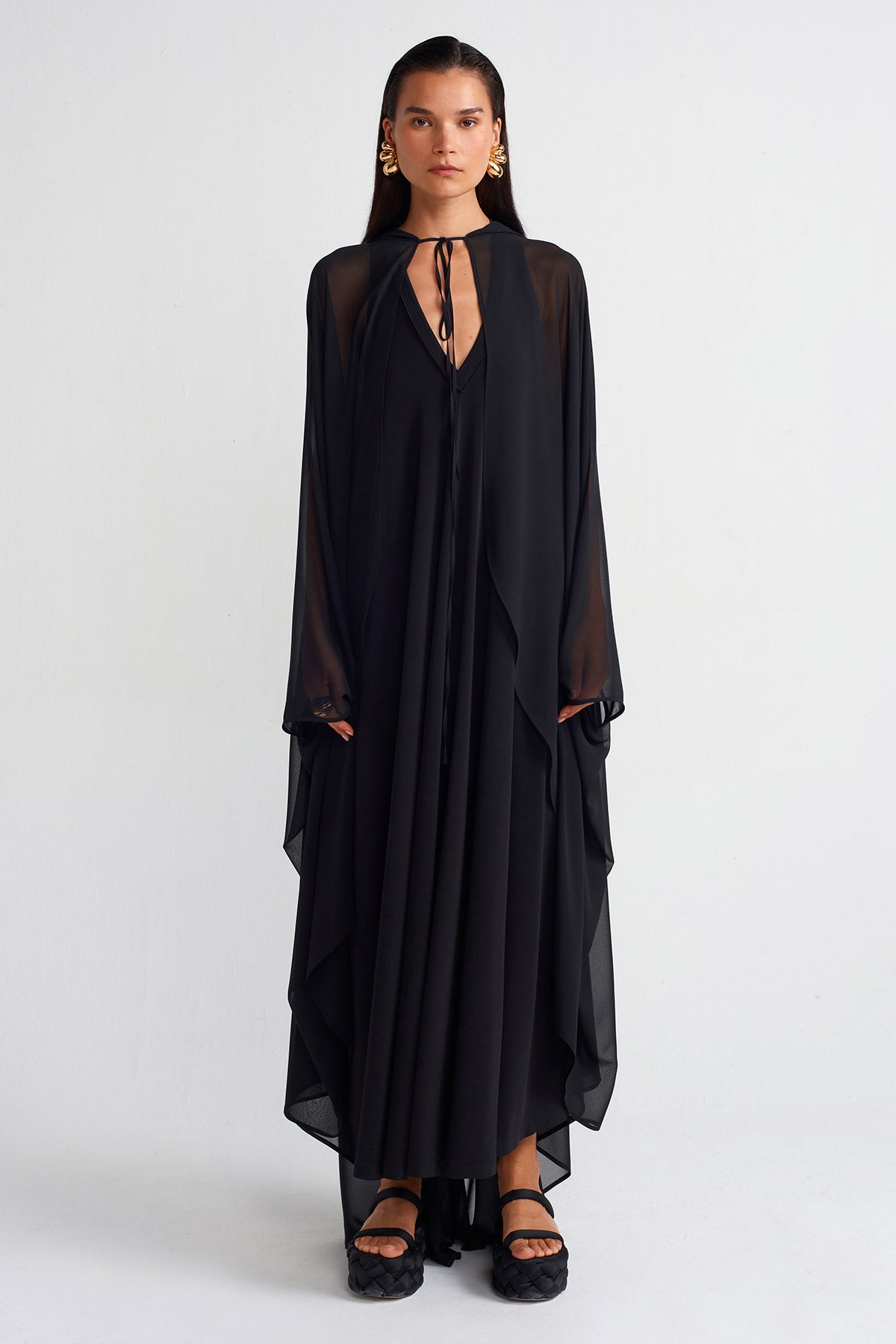 Black Chiffon Cape-Y255015040