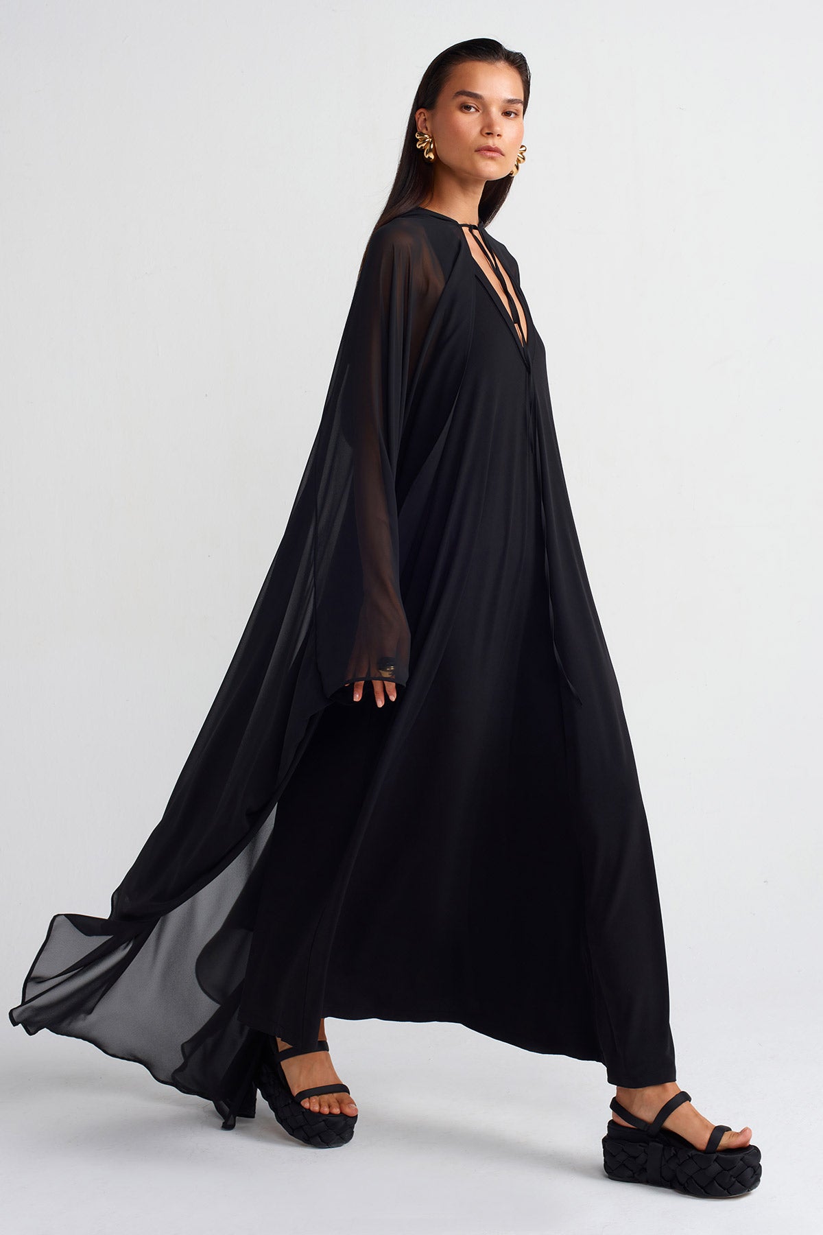 Black Chiffon Cape-Y255015040