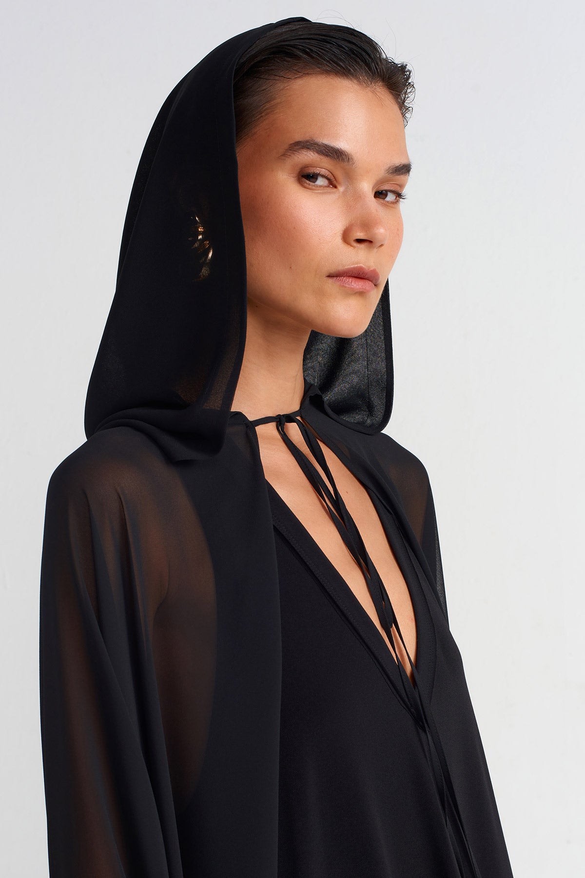 Black Chiffon Cape-Y255015040