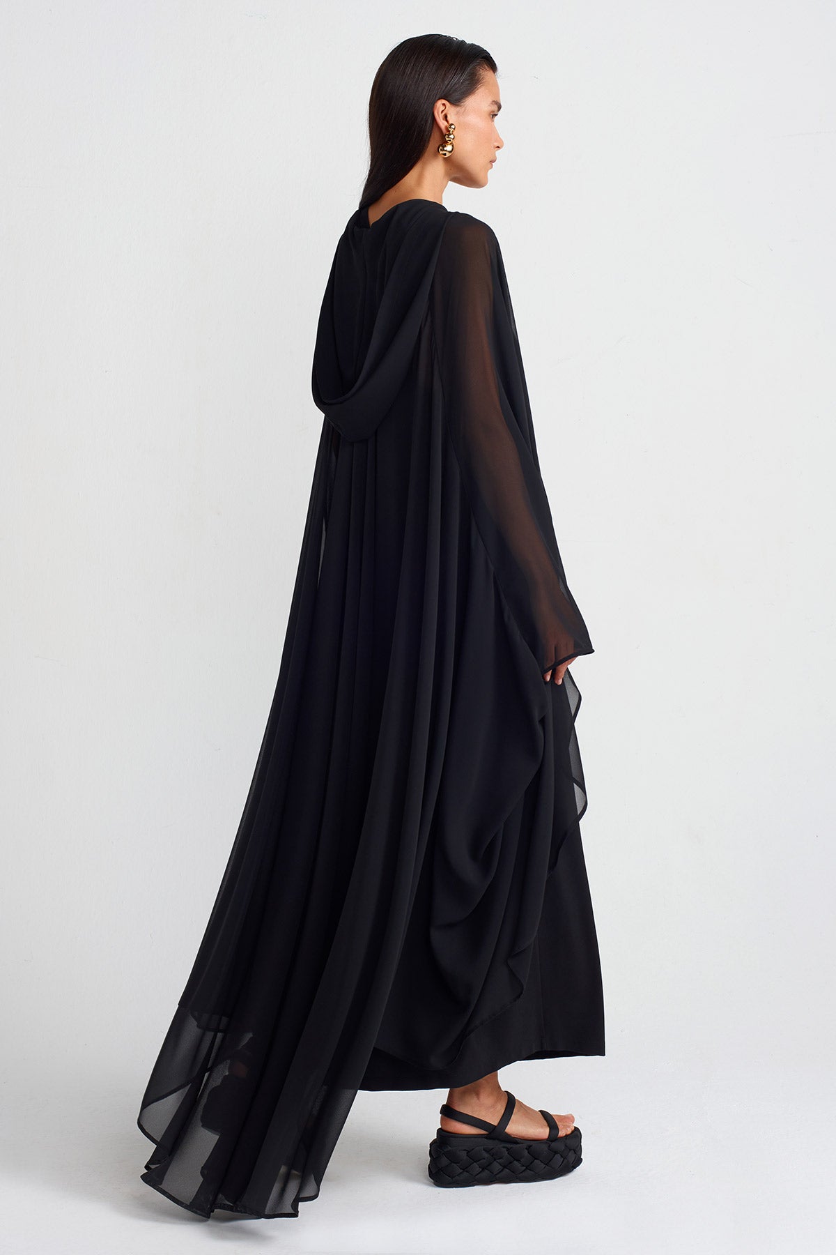 Black Chiffon Cape-Y255015040