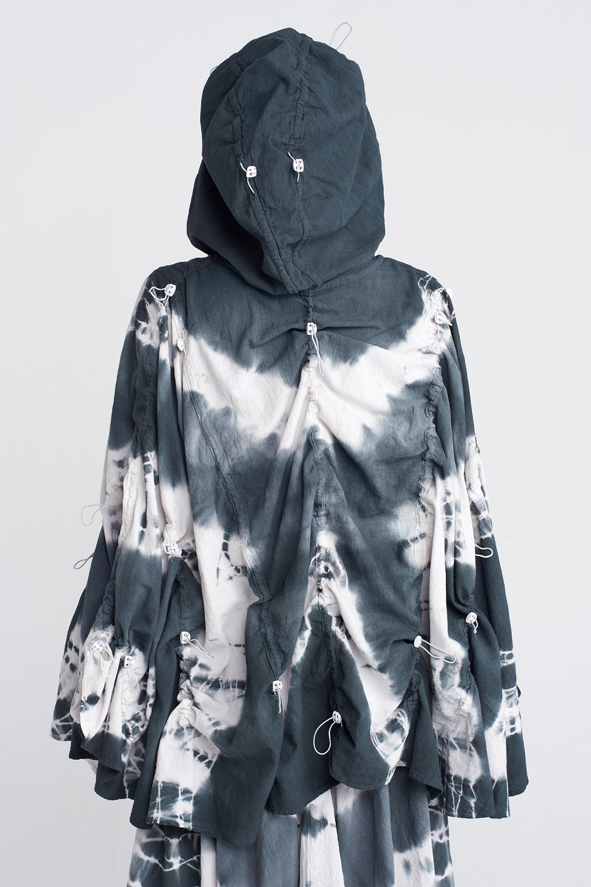 Dark Grey Tie-Dye Effect, Drawstring Hooded Jacket-Y255015048