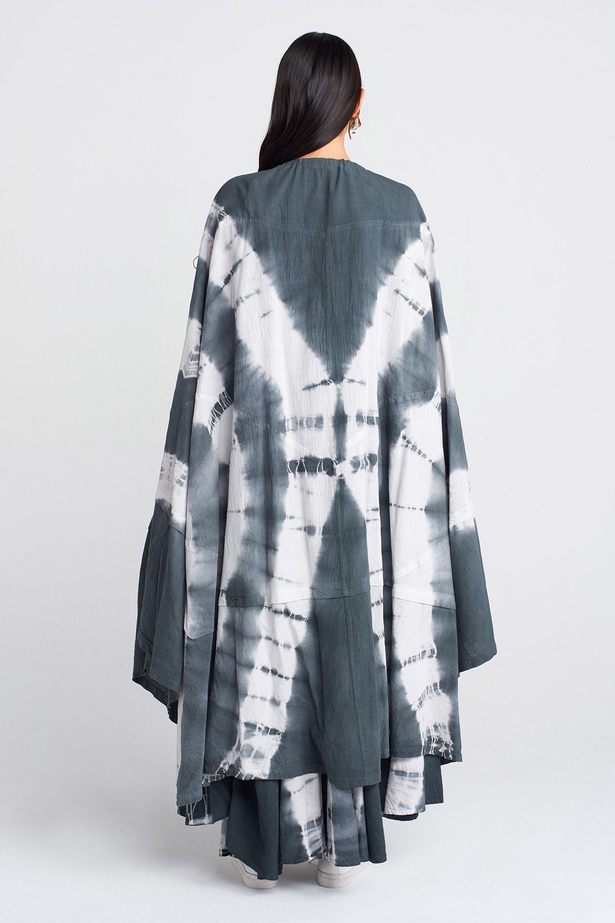 Dark Grey Tie-Dye Effect Cape Jacket-Y255015049