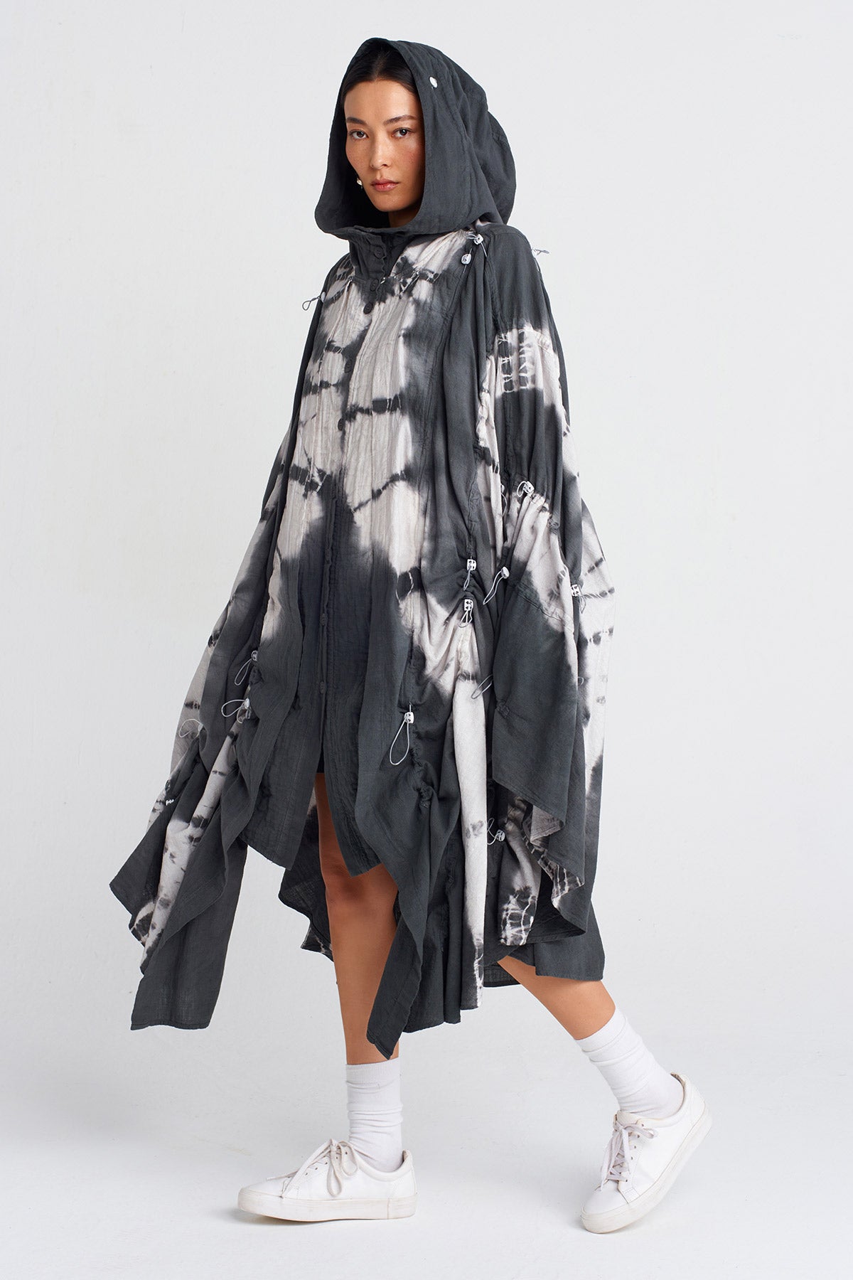 Dark Grey Tie-Dye Effect Hooded Jacket-Y255015050