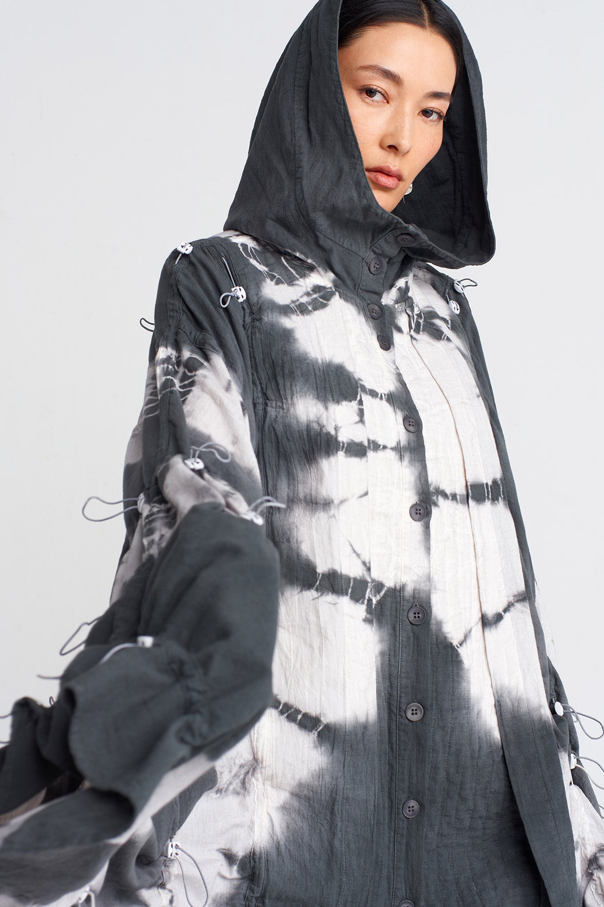 Dark Grey Tie-Dye Effect Hooded Jacket-Y255015050