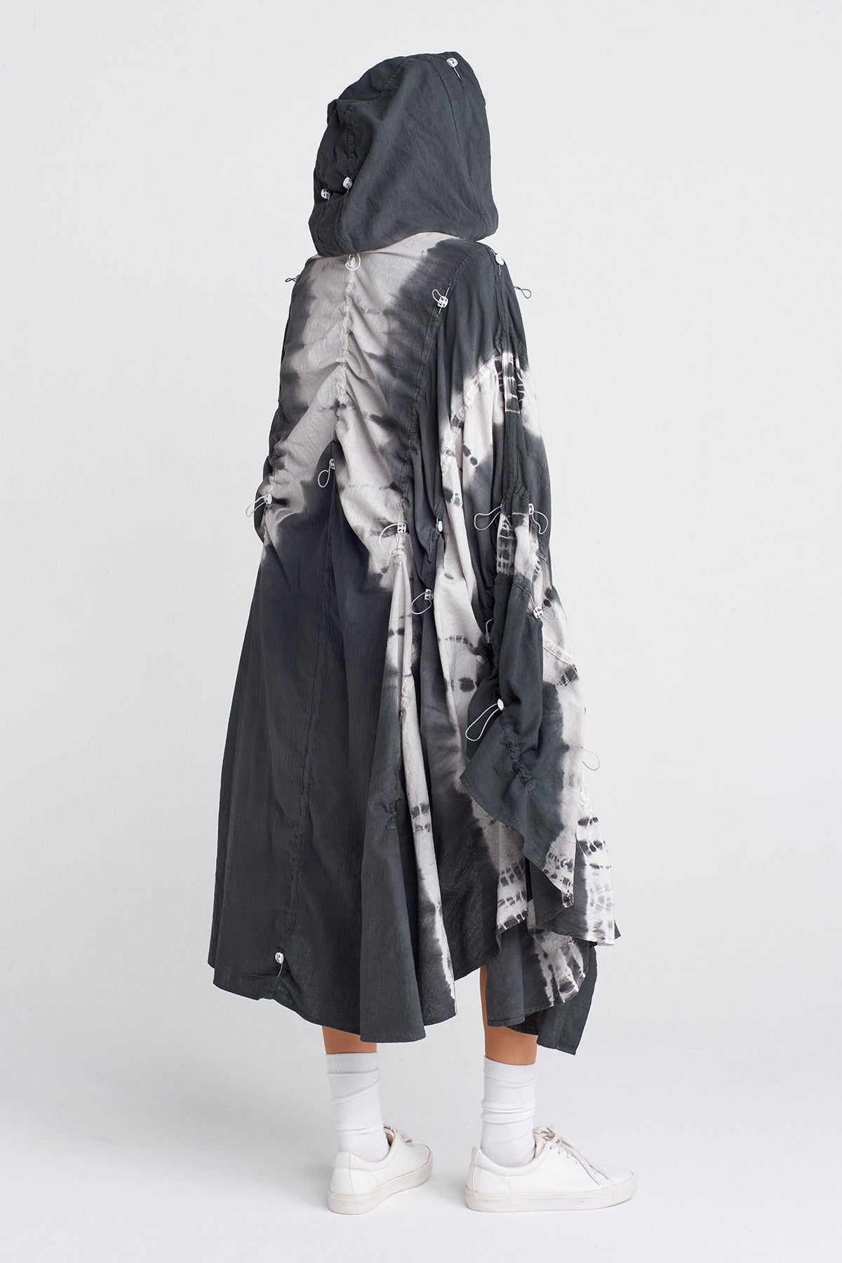 Dark Grey Tie-Dye Effect Hooded Jacket-Y255015050